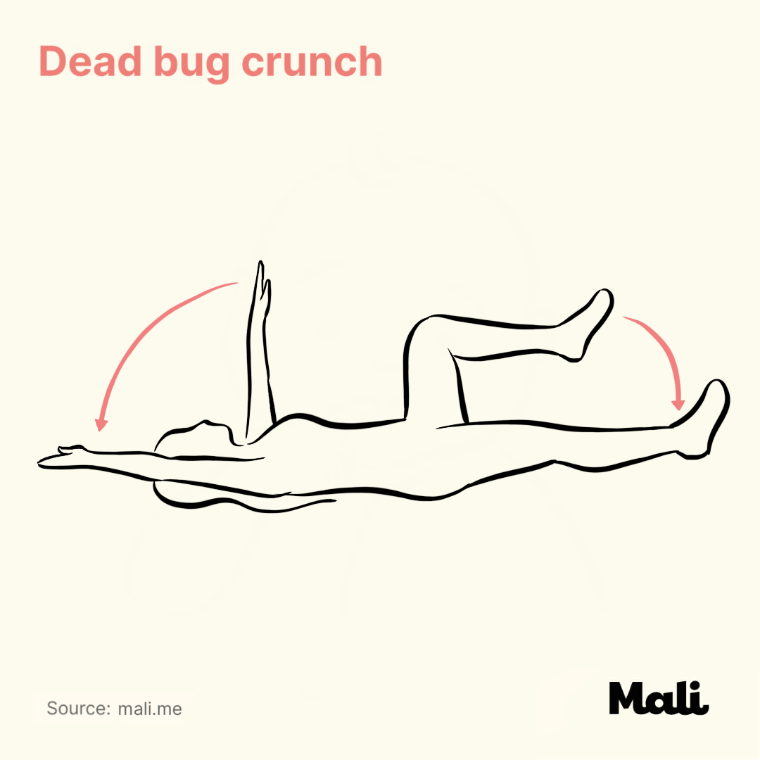 Dead bug crunch_How to rebuild your core muscles after the delivery by Mali